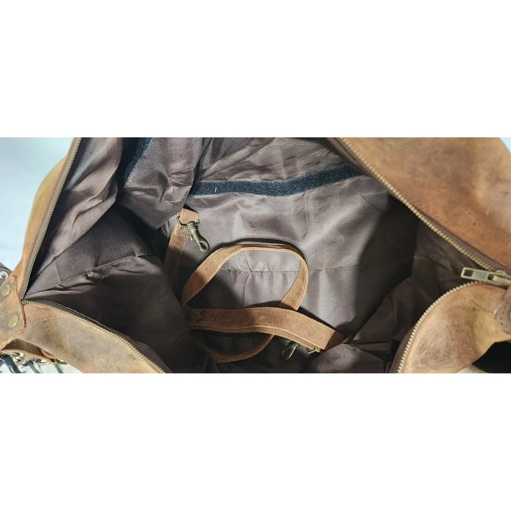 Wine Enthusiast Distressed Brown Leather Duffel Bag Weekend Brass Hardware READ!